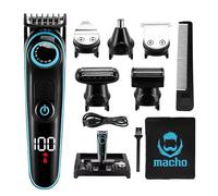 MACHO 5 in 1 Grooming Kit - Hair Trimmer Beard Trimmer Body Trimmer, Hair Clipper, Ear & Nose Hair Trimmer, Electric Razor, Shaver Cordless, Body Groomer With USB Rechargeable LED Display Black & Blue