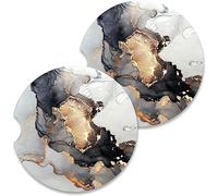 MACHSWON 2 Pack Cup Holder Car Coasters Absorbent Ceramic Car Cup Holder Coasters Cute Car Accessories Black and White Marble with Finger Notches and Cork Base 2.5 Inches