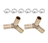 MACHSWON 2Pcs Brass Barb Hose Fitting 10mm Y Shape Barbed Splitter Fitting Splicer with 6Pcs 6-12mm Hose Clamps for Water Fuel Air