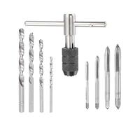 MACHSWON Adjustable T-Handle Tap Wrench Set,M3 M4 M5 M6 Hand Thread Taps & 2.5mm 3.5mm 4.2mm 5.2mm Twist Drill Bits,High Speed Steel Threading Tool for Metal Aluminum Plastic Wood,9pcs