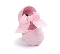 MACHSWON Baby Girls First Walking Shoes Bow-Knot Mary Jane Flats Elastic Band Soft Anti-Slip Soft-Soled Princess Christening Shoes Infant Girls Indoor Outdoor Shoes(Pink, 12-18 Months)