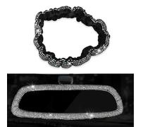 MACHSWON Bling Car Rearview Mirror Cover, Women's Full Drill Head Pillow Cover, Crystal Rhinestone Bling Car Interior Accessories for Women Universal Fit - white