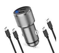 MACHSWON Dual USB C Car Charger, 60W PD (30W + 30W) Super Fast Charging Adapter Metal with 2Pcs Type C to C Cable 3.3Ft Fit for iP-hone 15 Pro Max Sa-msung Galaxy S23 Ultra