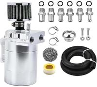 MACHSWON Universal Baffled Oil Catch Can Kit 300ml Aluminum Silver Polish Oil Separator Reservoir Tank with Breather Filter & 3/8" NBR Fuel Line/6 Fittings/Necessary Accessories