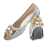 MACHSWON Women Ballet Flats Rhinestone Outdoor Wedding Ballerina Shoes Foldable Sparkly Comfort Slip on Flat Walking Shoes for Ladies(Light Blue Fox Head, Size 9)