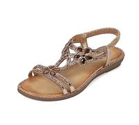 MACHSWON Women Faux Leather Open Toe Sling Back Sparkly Flower Diamante Gem Stone Flat Gladiator Summer Outdoor Sandals