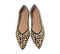 MACHSWON Women’s Ballet Dressy Flats Pointed Toe Knit Dress Shoes Slip On Casual Foldable Ballerina Walking Shoes (Leopard01, Size 5)
