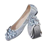 MACHSWON Womens Ballet Flat Black Pumps Ladies Bride Dolly Ballerina with Sparkly Rhinestone Work Office Formal Comfort Pointed Toe Slip On Wedding Flats Shoes(Blue, Size 8)