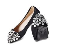 MACHSWON Womens Ballet Flat Black Pumps Ladies Bride Dolly Ballerina with Sparkly Rhinestone Work Office Formal Comfort Pointed Toe Slip On Wedding Flats Shoes(Black, Size 4)