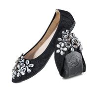 MACHSWON Womens Ballet Flat Black Pumps Ladies Bride Dolly Ballerina with Sparkly Rhinestone Work Office Formal Comfort Pointed Toe Slip On Wedding Flats Shoes(Black, Size 9)
