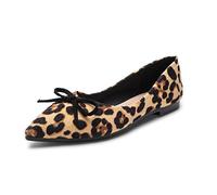 MACHSWON Womens Ballet Flat Slip On Bow Knot Ballet Pumps Dolly Shoes(Leopard Brown, Size 6)