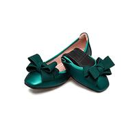 MACHSWON Women's Flat Shoes Pointed Toe Cute Bow Trim Ballet Walking Flats Shoes(Dark Green, Size 7)