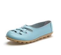 MACHSWON Women's Hollow Out Comfortable Leather Loafers Casual Round Toe Moccasins Wild Driving Flats Soft Walking Boat Shoes Women(Sky Blue, Size 7)