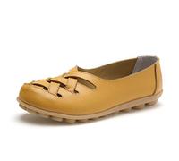 MACHSWON Women's Hollow Out Comfortable Leather Loafers Casual Round Toe Moccasins Wild Driving Flats Soft Walking Boat Shoes Women(Yellow, Size 6)