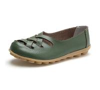 MACHSWON Women's Hollow Out Comfortable Leather Loafers Casual Round Toe Moccasins Wild Driving Flats Soft Walking Boat Shoes Women(Army Green, Size 6)
