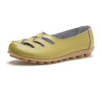 MACHSWON Women's Hollow Out Comfortable Leather Loafers Casual Round Toe Moccasins Wild Driving Flats Soft Walking Boat Shoes Women(Light Green, Size 6)