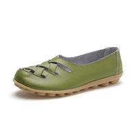 MACHSWON Women's Hollow Out Comfortable Leather Loafers Casual Round Toe Moccasins Wild Driving Flats Soft Walking Boat Shoes Women(Grass Green, Size 4)