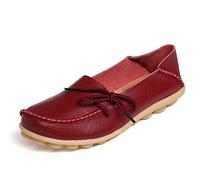 MACHSWON Womens Leather Moccasins Casual Soft Loafer Flat Boat Shoes Slip On Driving Shoes(Wine Red, Size 7.5)