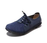 MACHSWON Womens Suede Leather Loafers Flat Fastening Moccasins Driving Shoes Work Office Nursing Shoes (Blue, Size 8.5)