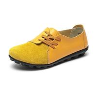 MACHSWON Womens Suede Leather Loafers Flat Fastening Moccasins Driving Shoes Work Office Nursing Shoes (Yellow, Size 7)