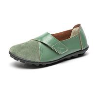 MACHSWON Womens Suede Leather Loafers Flat Fastening Moccasins Driving Shoes Work Office Nursing Shoes (Green-1, Size 4)