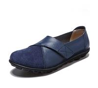MACHSWON Womens Suede Leather Loafers Flat Fastening Moccasins Driving Shoes Work Office Nursing Shoes (Blue-1, Size 7)