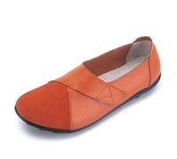 MACHSWON Womens Suede Leather Loafers Flat Fastening Moccasins Driving Shoes Work Office Nursing Shoes (Orange, Size 7)