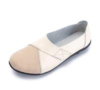 MACHSWON Womens Suede Leather Loafers Flat Fastening Moccasins Driving Shoes Work Office Nursing Shoes (Apricot, Size 7)