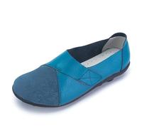 MACHSWON Womens Suede Leather Loafers Flat Fastening Moccasins Driving Shoes Work Office Nursing Shoes (Light Blue, Size 7)