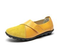 MACHSWON Womens Suede Leather Loafers Flat Fastening Moccasins Driving Shoes Work Office Nursing Shoes (Yellow-1, Size 8)