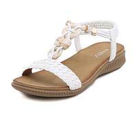 MACHSWON Women's Summer Sandals Casual Comfortable Flip Flops Beach Shoes Ankle T-Strap Thong Elastic Back Flat Outdoor Sandals for Women (White-1, Size 7.5)