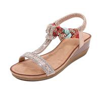 MACHSWON Womens Wedge Ladies Crystal Sparkling Sandal Bohemia Beaded Platform Shoes(Champagne-2, Size 7.5)