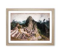 Machu Picchu & Huayna Picchu Mountain Modern Art Framed Wall Art Print, Ready to Hang Picture for Living Room Bedroom Home Office Décor, Oak A4 (34 x 25 cm)
