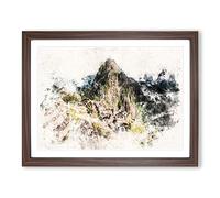 Machu Picchu & Huayna Picchu Mountain Watercolour Modern Framed Wall Art Print, Ready to Hang Picture for Living Room Bedroom Home Office Décor, Walnut A2 (64 x 46 cm)