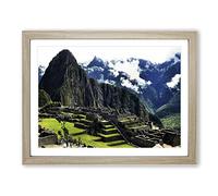 Machu Picchu Peru Mountain Landscape No.1 Modern Framed Print | A4 Oak Framed Wall Art | Ready to Hang | Modern Landscape Picture | Living Room Bedroom Lounge Office