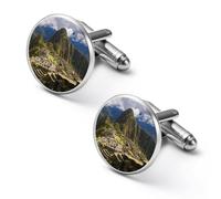 Machu Picchu Peru Mountains Round Cufflinks for Men Classic Cuff Links Jewellery for Wedding Business Party 1.7cm