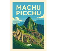 Machu Picchu Peru Travel Art Print, Vintage Style Mountain Landscape Poster. Size A4