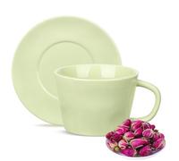 MACHUMA Elegant Large Capacity 600ML Green Ceramic Mug and Saucer Set - European Style Breakfast Cups for Milk & Oatmeal in 4 Soft Tones
