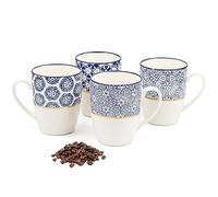 MACHUMA Set of 4 370ML/12.5OZ Coffee Mugs with Blue and White Patterns, Ceramic Tea Cup Set, Gift for Friends(2)