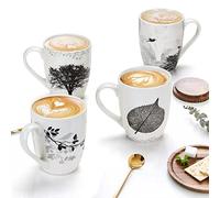 MACHUMA Set of 4 Coffee Mug Sets, 350ML/12 OZ Ceramic Coffee Mugs, Set with Different Tree Patterns Coffee Cup