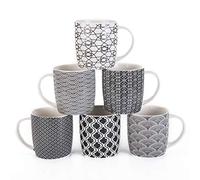 MACHUMA Set of 6 Coffee Mugs 340 ML/11.5 oz with Black and White Geometric Patterns, Ceramic Tea Cup Set 6 Pack