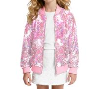 MaciRept Girls Sequin Bomber Jacket Zip Up Coats Pink Girls Outerwear Jackets Coats With Pockets Size 8 9 Kids Fall Birthday Concert Varsity Baseball Unicorn Jacket 8T 9T