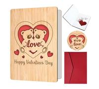 MaciRept Happy Anniversary Card Valentines Gifts for Him Her,Handmade Wooden Teddy Bear Valentines Card for Wife Husband Girlfriend Boyfriend Parent Couple,Anniversary Romantic Love Gifts