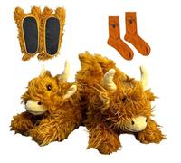 Maciun Highland Cow Slippers - Women's Plush Winter Slippers with Socks - Indoor & Outdoor Use