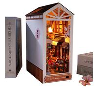 Maciun Wooden Puzzle Bookend, After Rain Booknook Kit, Book Nook Kit, Bookshelf Insert Decor Alley, Wooden Puzzle Bookend Building with LED Light