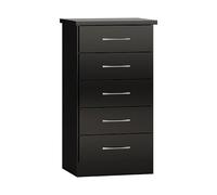 mack narrow wooden chest of 5 drawers with black gloss front