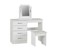 mack oak wooden dressing table set with white gloss front