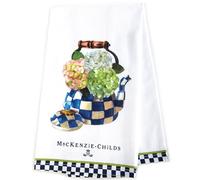 MACKENZIE-CHILDS Cotton Dish Towel, Cute Decorative Kitchen Dish Towel for Cleaning and Home Decor, Set of 1, Hydrangea Tea Kettle