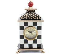 MACKENZIE-CHILDS Desk Clock, Decorative Wood Clock for Kitchen and Living Room, Black-and-White Courtly Check