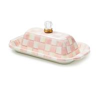 MACKENZIE-CHILDS Enamel Butter Box, Cute Lidded Butter Dish, Pink-and-White Rosy Check